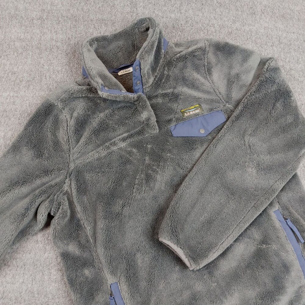 LL Bean Women's Size Medium Signature Sherpa Fleece Pullover Quarter Snap Gray